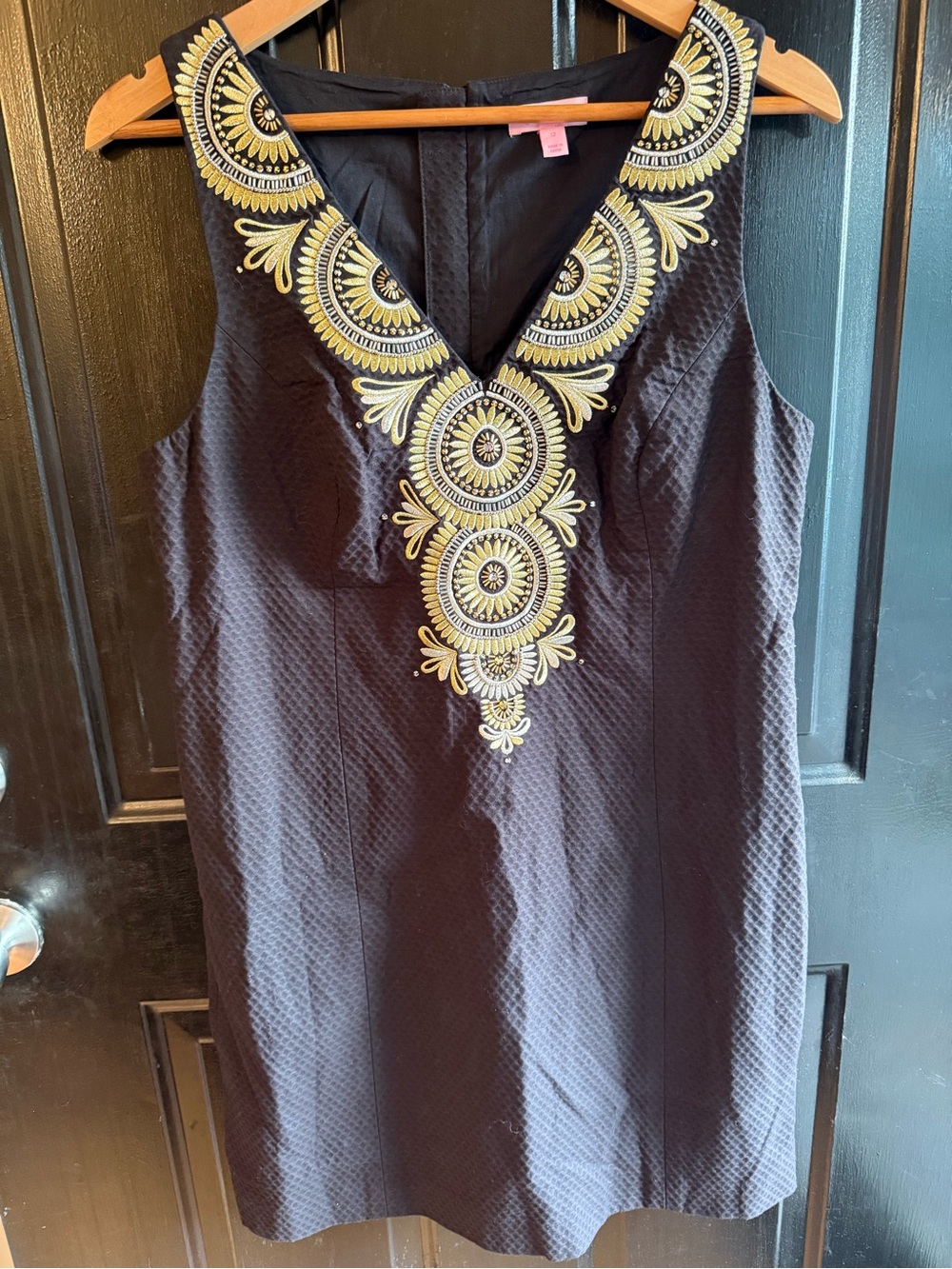 Lilly Pulitzer Gabby Shift Black Gold Beaded Neckline Size 12